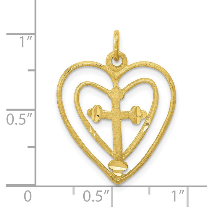 Million Charms 10K Yellow Gold Themed Relgious Cross In Heart Charm