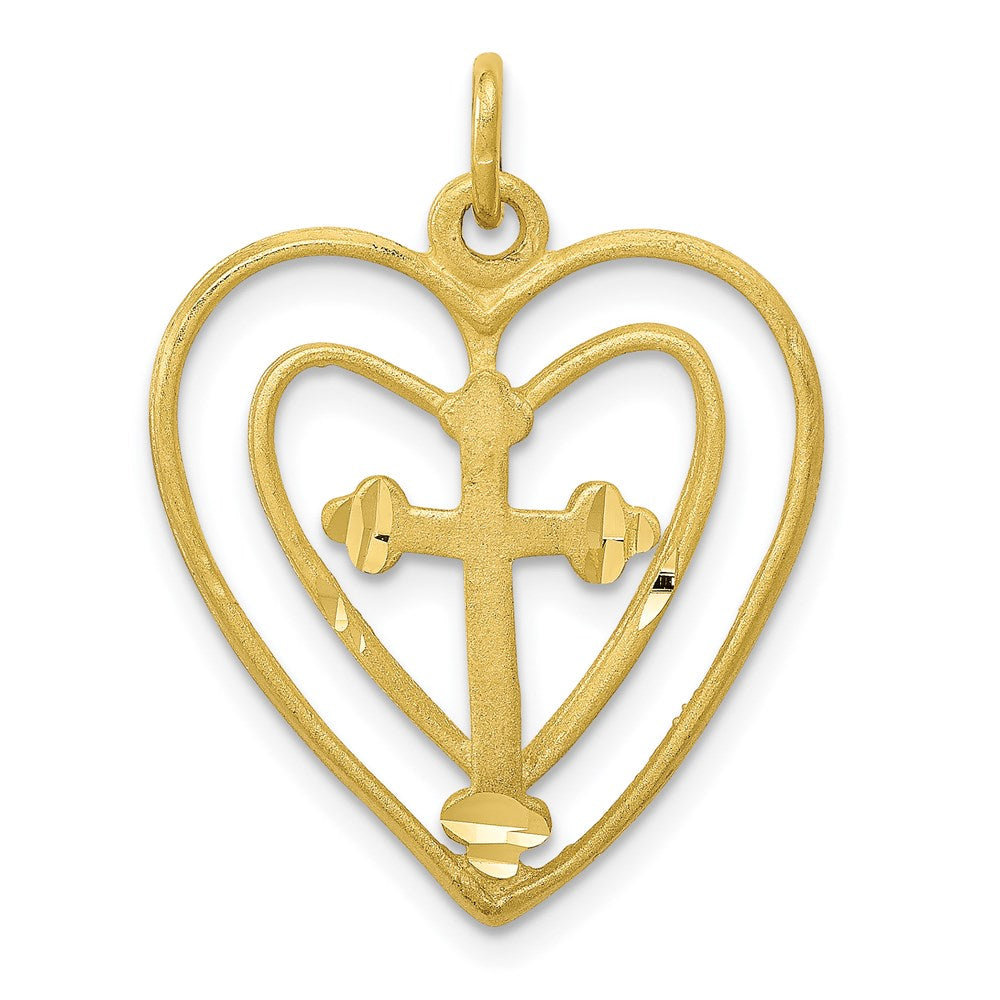 Million Charms 10K Yellow Gold Themed Relgious Cross In Heart Charm
