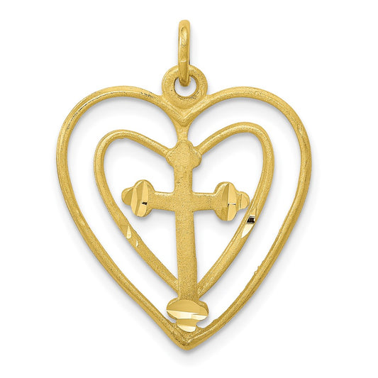 Million Charms 10K Yellow Gold Themed Relgious Cross In Heart Charm