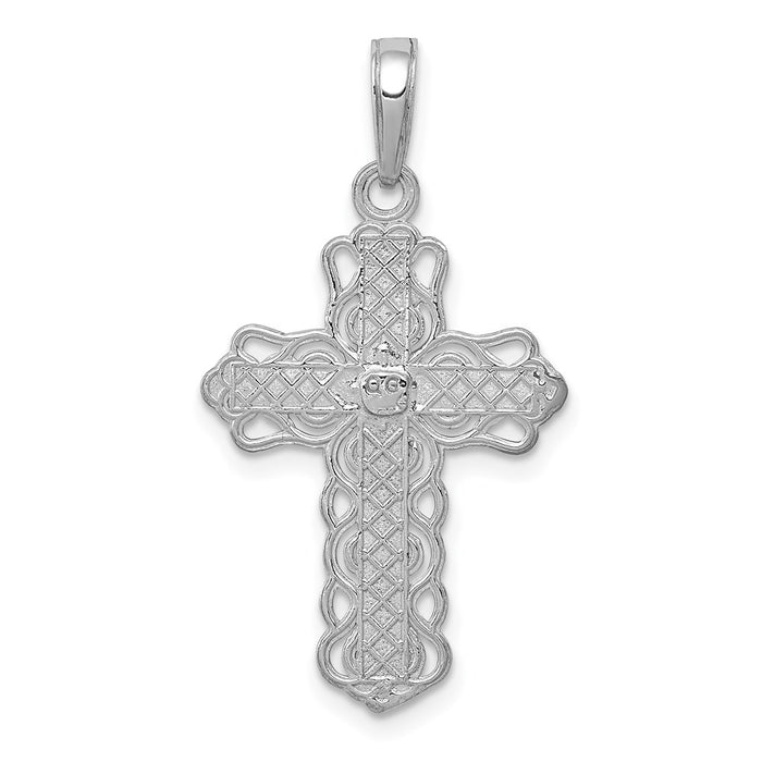 Million Charms 10K White Gold Themed Lace Trim Relgious Cross Pendant