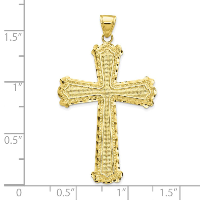 Million Charms 10K Yellow Gold Themed Diamond-Cut Relgious Cross Pendant