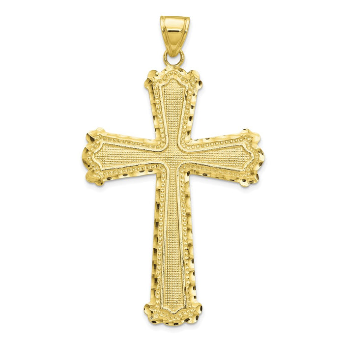 Million Charms 10K Yellow Gold Themed Diamond-Cut Relgious Cross Pendant