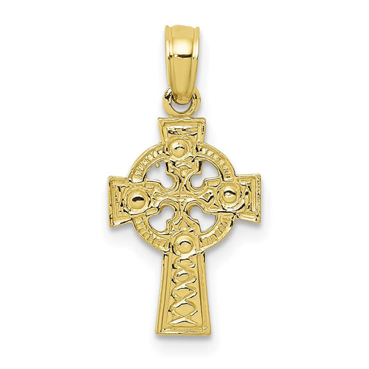 Million Charms 10K Yellow Gold Themed Celtic Relgious Cross With Eternity Circle Pendant
