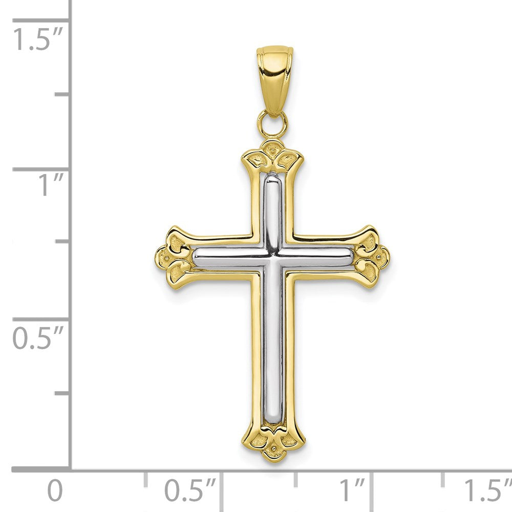 Million Charms 10K Two-Tone Relgious Cross In Budded Yellow Relgious Cross Frame Pendant