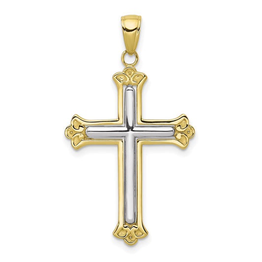 Million Charms 10K Two-Tone Relgious Cross In Budded Yellow Relgious Cross Frame Pendant