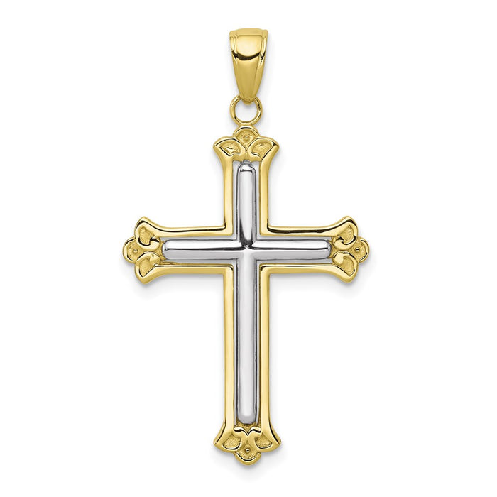Million Charms 10K Two-Tone Relgious Cross In Budded Yellow Relgious Cross Frame Pendant