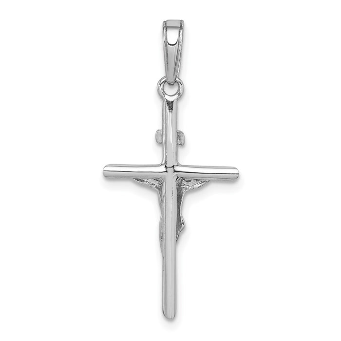 Million Charms 10K White Gold Themed Stick Style Relgious Crucifix Pendant