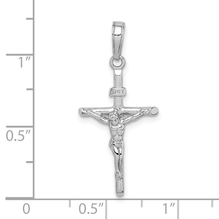 Million Charms 10K White Gold Themed Stick Style Relgious Crucifix Pendant