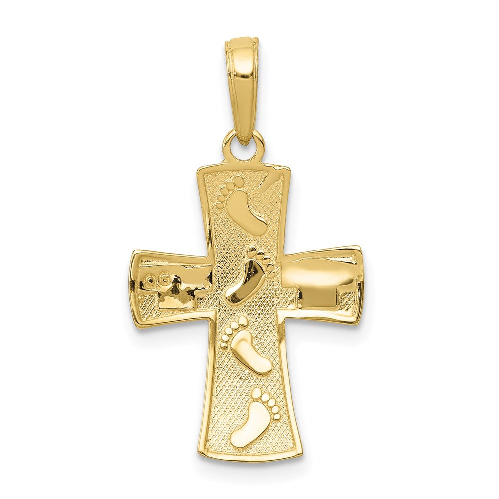 Million Charms 10K Yellow Gold Themed, Rhodium-plated Relgious Cross With Footprints Pendant
