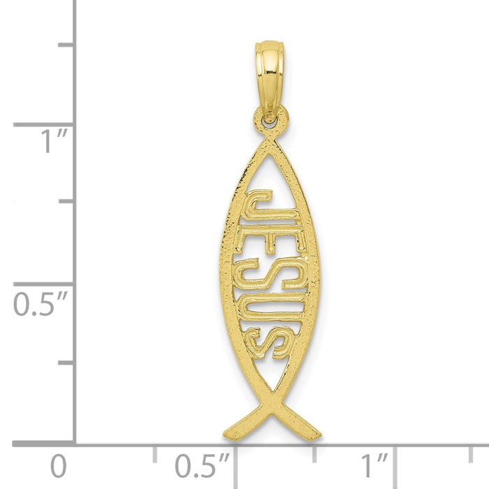 Million Charms 10K Yellow Gold Themed Ichthus Fish With Jesus Pendant