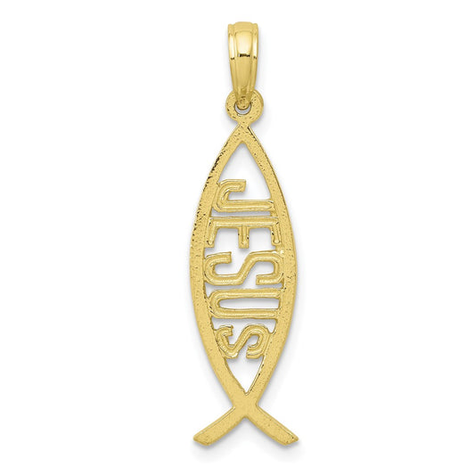 Million Charms 10K Yellow Gold Themed Ichthus Fish With Jesus Pendant