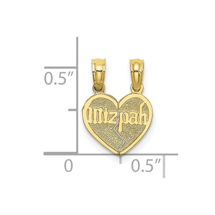 Million Charms 10K Yellow Gold Themed Reversible Break Apart Mizpah Heart Pendant