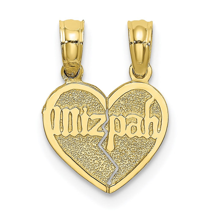 Million Charms 10K Yellow Gold Themed Reversible Break Apart Mizpah Heart Pendant