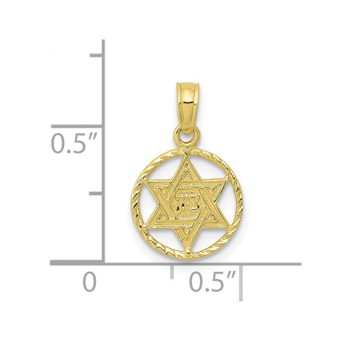 Million Charms 10K Yellow Gold Themed Religious Jewish Star Of David In Circle Frame Pendant