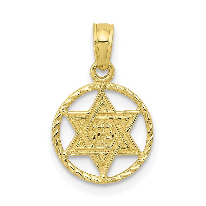 Million Charms 10K Yellow Gold Themed Religious Jewish Star Of David In Circle Frame Pendant