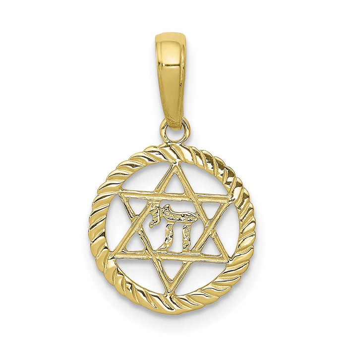 Million Charms 10K Yellow Gold Themed Religious Jewish Star Of David, Chi In Circle Pendant