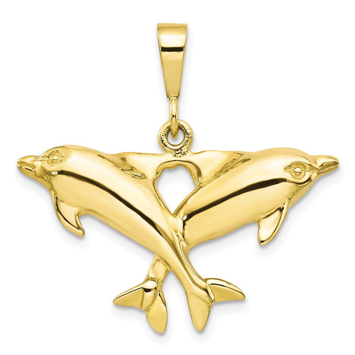 Million Charms 10K Yellow Gold Themed Solid Polished Twin Dolphins Charm