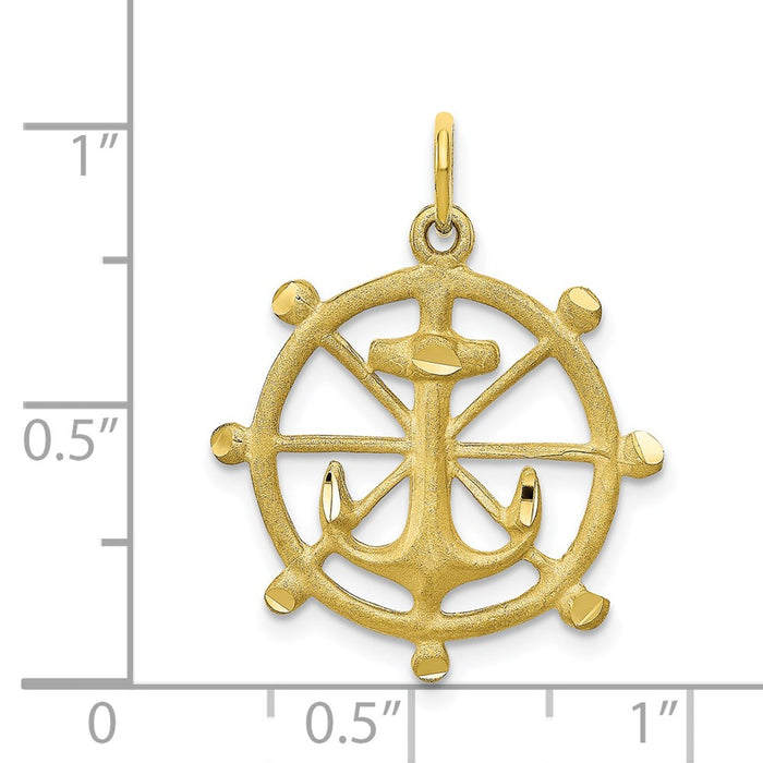 Million Charms 10K Yellow Gold Themed Nautical Anchor In A Wheel Charm