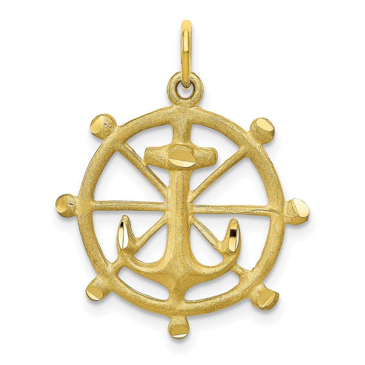 Million Charms 10K Yellow Gold Themed Nautical Anchor In A Wheel Charm