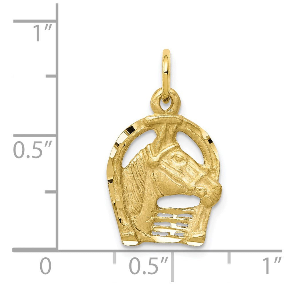 Million Charms 10K Yellow Gold Themed Solid Diamond-Cut Horsehead In Horseshoe Charm