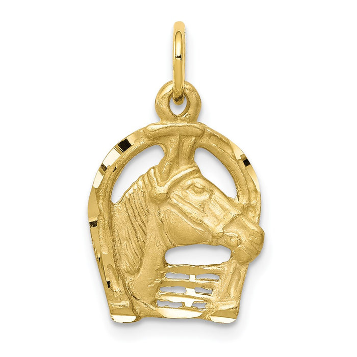Million Charms 10K Yellow Gold Themed Solid Diamond-Cut Horsehead In Horseshoe Charm