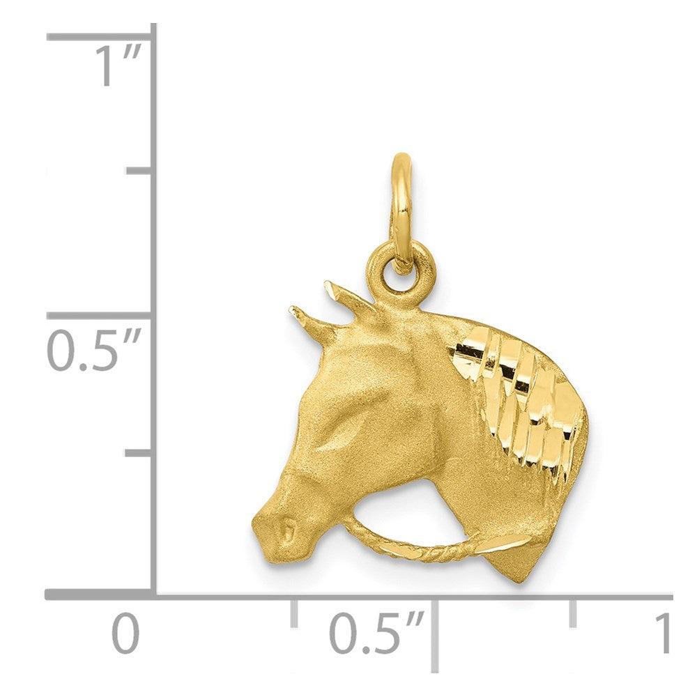 Million Charms 10K Yellow Gold Themed Solid Satin Horsehead With Reins Charm