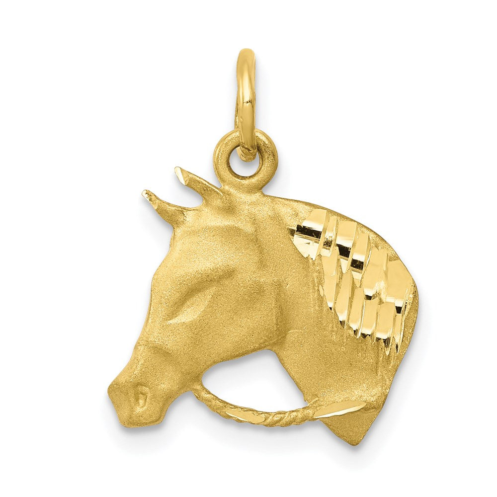 Million Charms 10K Yellow Gold Themed Solid Satin Horsehead With Reins Charm