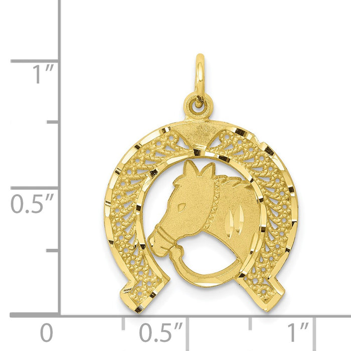 Million Charms 10K Yellow Gold Themed Solid Flat-Backed Horsehead In Horseshoe Charm