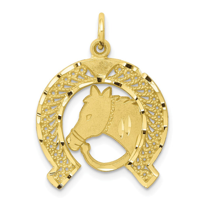 Million Charms 10K Yellow Gold Themed Solid Flat-Backed Horsehead In Horseshoe Charm