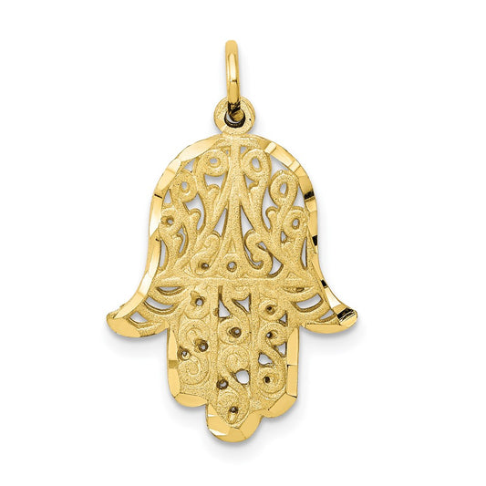 Million Charms 10K Yellow Gold Themed Filigree Chamseh Hand Charm