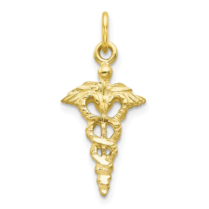 Million Charms 10K Yellow Gold Themed Solid Caduceus Charm