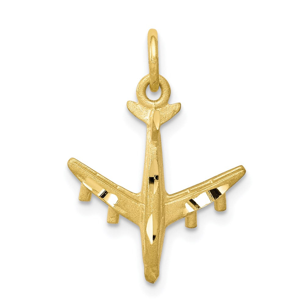 Million Charms 10K Yellow Gold Themed Solid Satin Airplane Charm