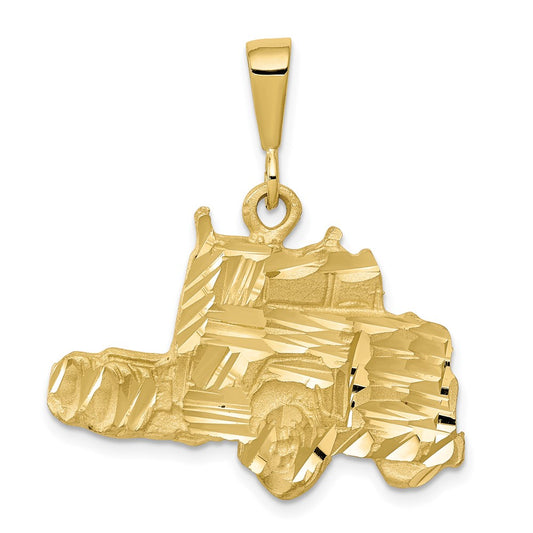 Million Charms 10K Yellow Gold Themed Solid Diamond-Cut Semi Truck Charm