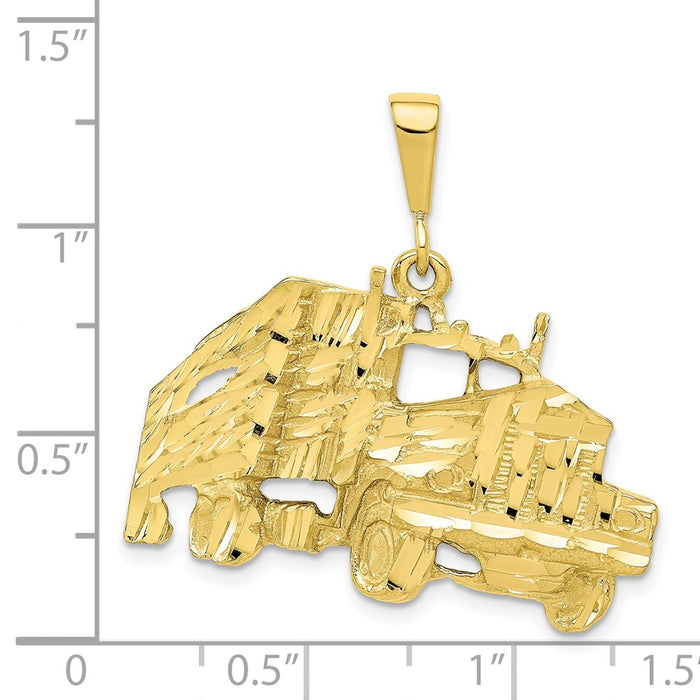 Million Charms 10K Yellow Gold Themed Solid Diamond-Cut Semi With Trailer Charm