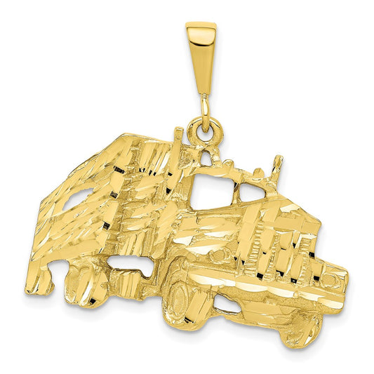 Million Charms 10K Yellow Gold Themed Solid Diamond-Cut Semi With Trailer Charm