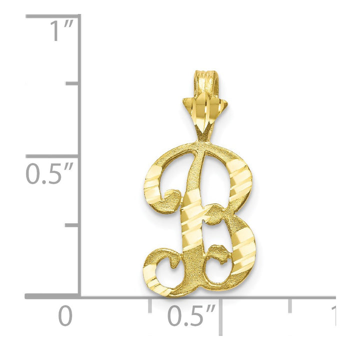Million Charms 10K Yellow Gold Themed Diamond-Cut Grooved Alphabet Letter Initial B Charm