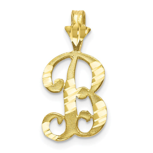 Million Charms 10K Yellow Gold Themed Diamond-Cut Grooved Alphabet Letter Initial B Charm