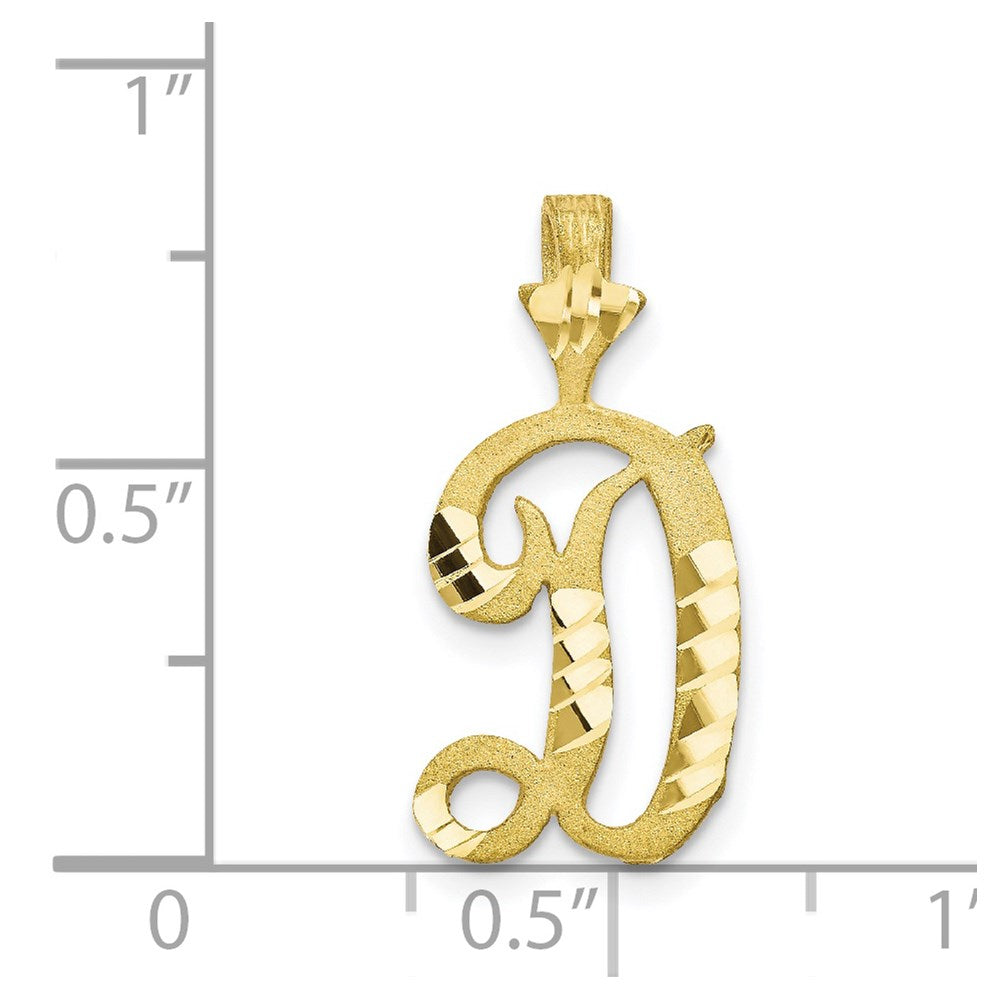 Million Charms 10K Yellow Gold Themed Diamond-Cut Grooved Alphabet Letter Initial D Charm