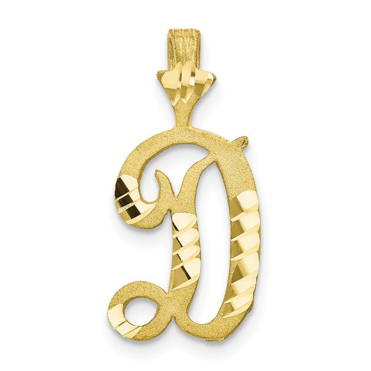 Million Charms 10K Yellow Gold Themed Diamond-Cut Grooved Alphabet Letter Initial D Charm