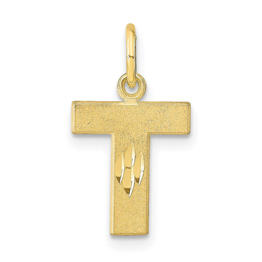 Million Charms 10K Yellow Gold Themed Alphabet Letter Initial T Charm