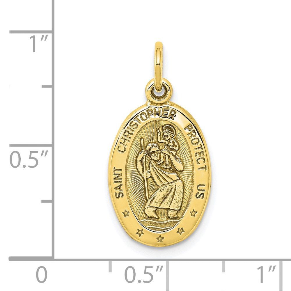 Million Charms 10K Yellow Gold Themed Solid Satin Polished Religious Saint Christopher Pendant