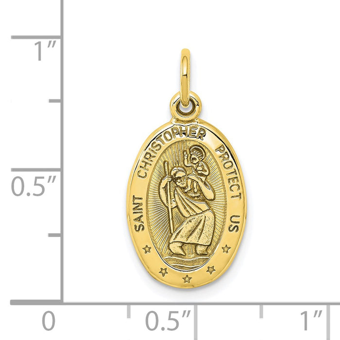 Million Charms 10K Yellow Gold Themed Solid Satin Polished Religious Saint Christopher Pendant