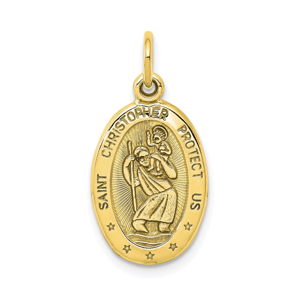 Million Charms 10K Yellow Gold Themed Solid Satin Polished Religious Saint Christopher Pendant