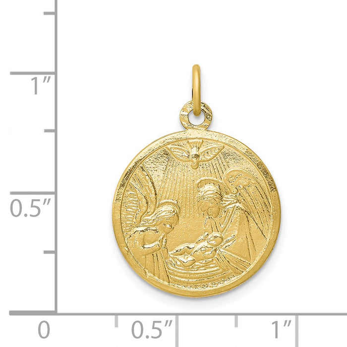 Million Charms 10K Yellow Gold Themed Solid Satin Polished Religious Baptism Disc Pendant