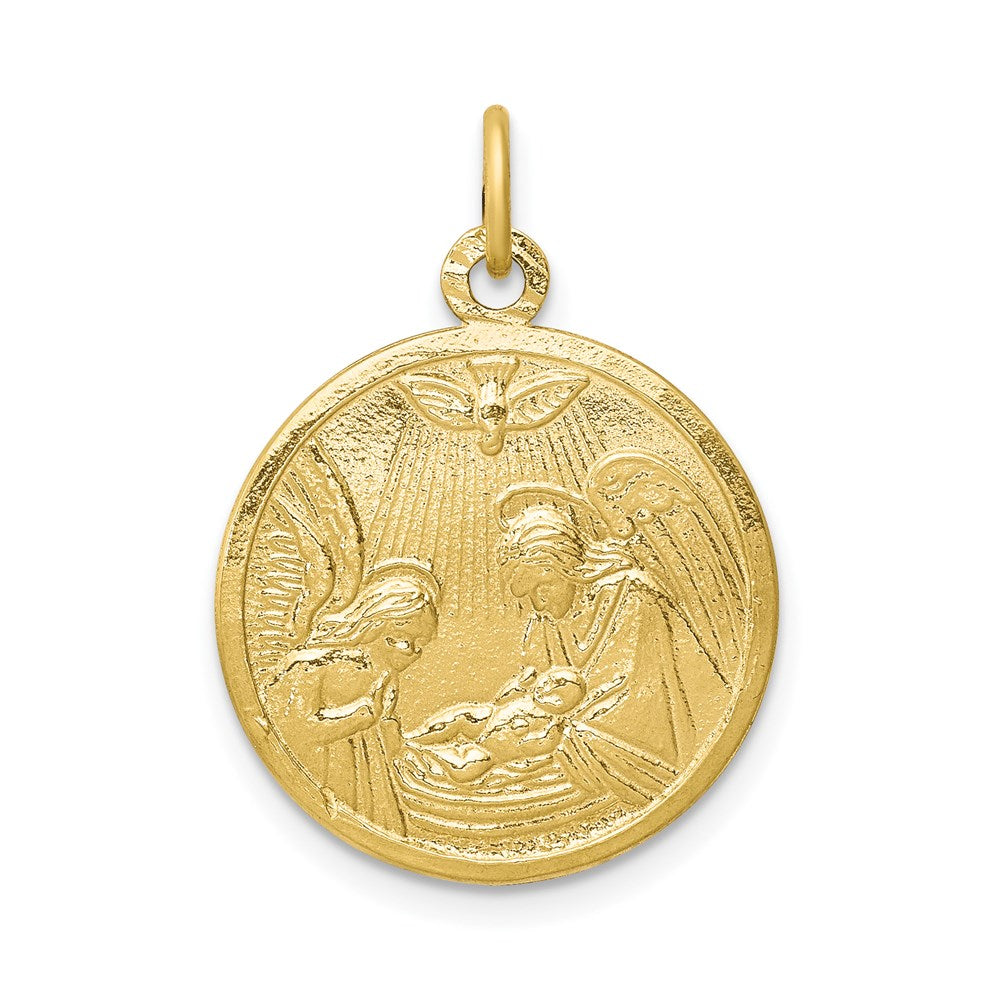 Million Charms 10K Yellow Gold Themed Solid Satin Polished Religious Baptism Disc Pendant