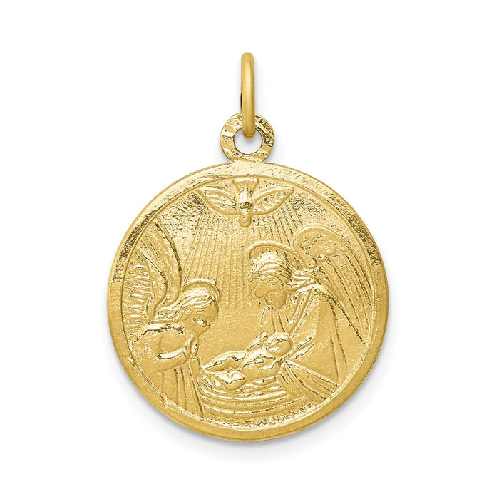 Million Charms 10K Yellow Gold Themed Solid Satin Polished Religious Baptism Disc Pendant