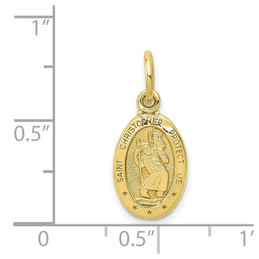Million Charms 10K Yellow Gold Themed Solid Satin Polished Religious Saint Christopher Pendant