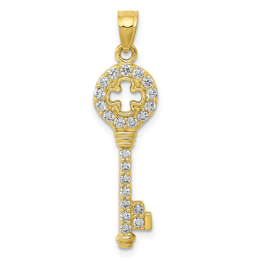 Million Charms 10K Yellow Gold Themed (Cubic Zirconia) CZ Key Pendant