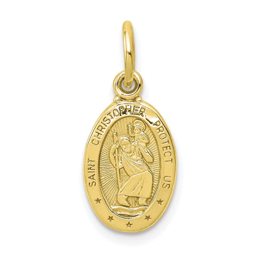 Million Charms 10K Yellow Gold Themed Solid Satin Polished Religious Saint Christopher Pendant