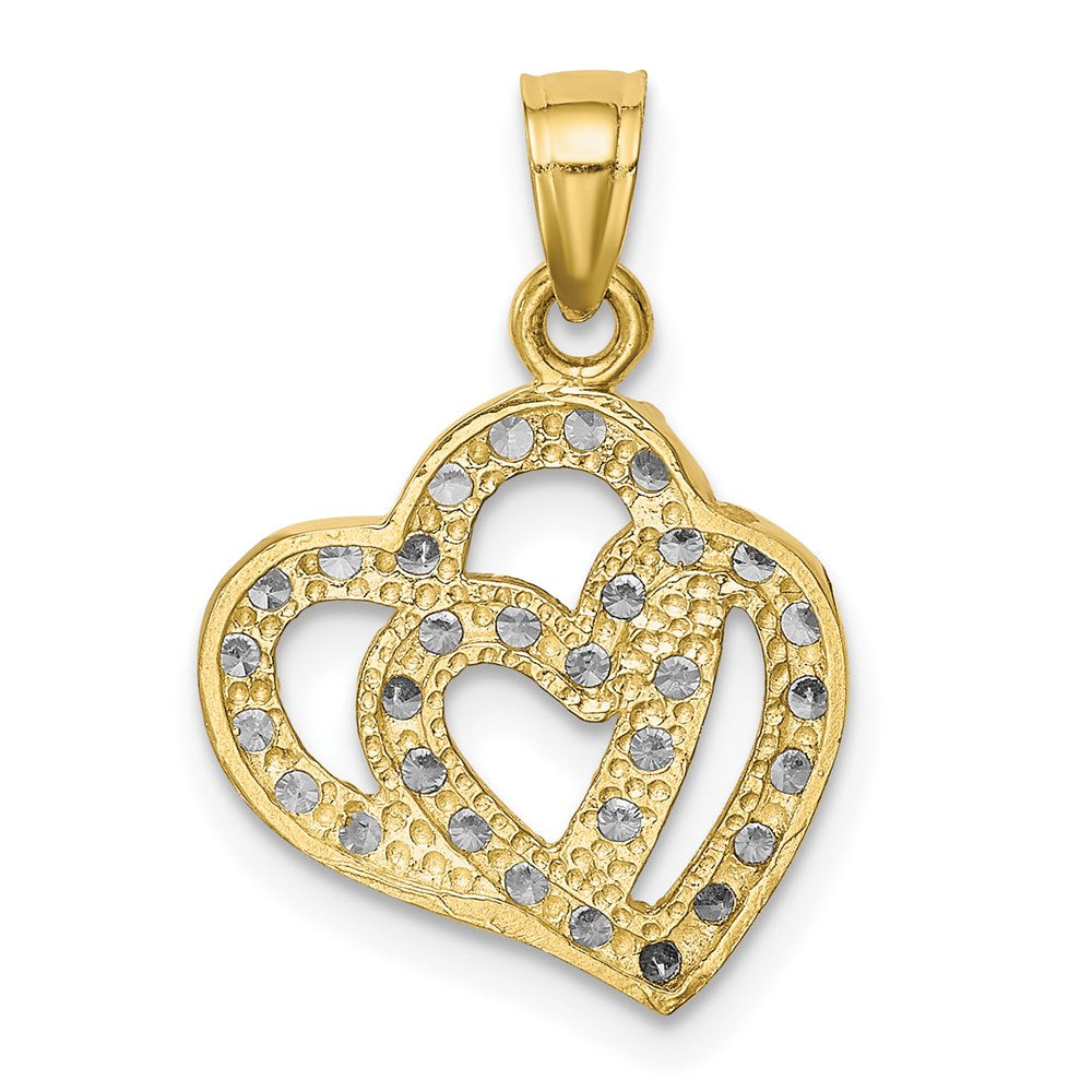 Million Charms 10K Yellow Gold Themed (Cubic Zirconia) CZ Double Heart Pendant